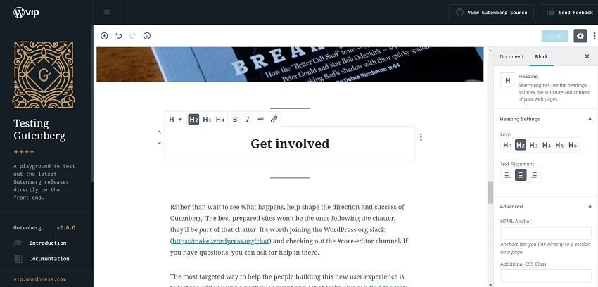 Gutenberg Editing Interface for WordPress