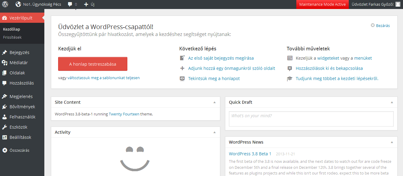 WordPress 3.8 ante portas, azaz a WordPress 3.8 verziója a kapukban…